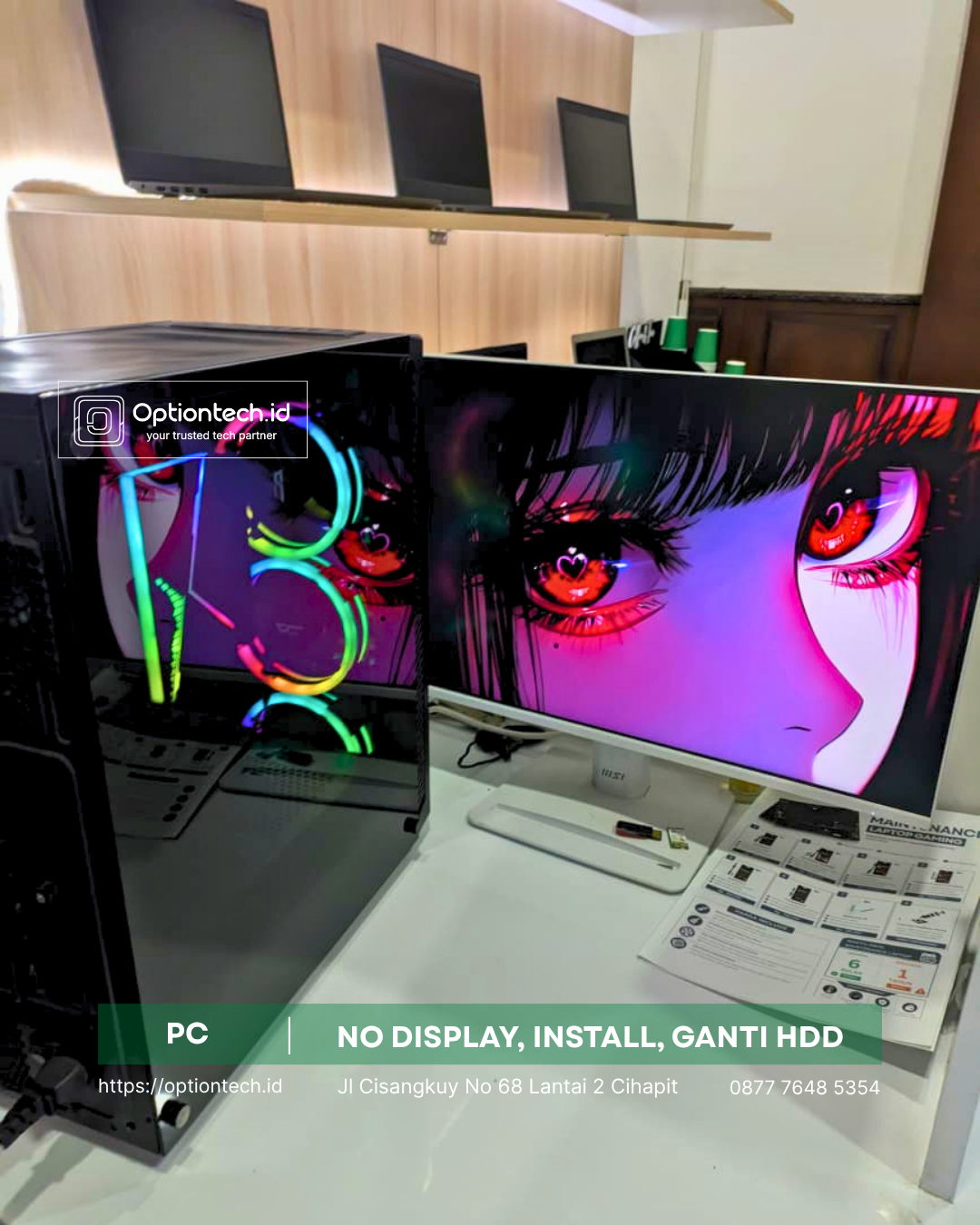 Portfolio Service PC No Display, Ganti Harddisk & Install Ulang Windows Bandung - OptionTech Bandung