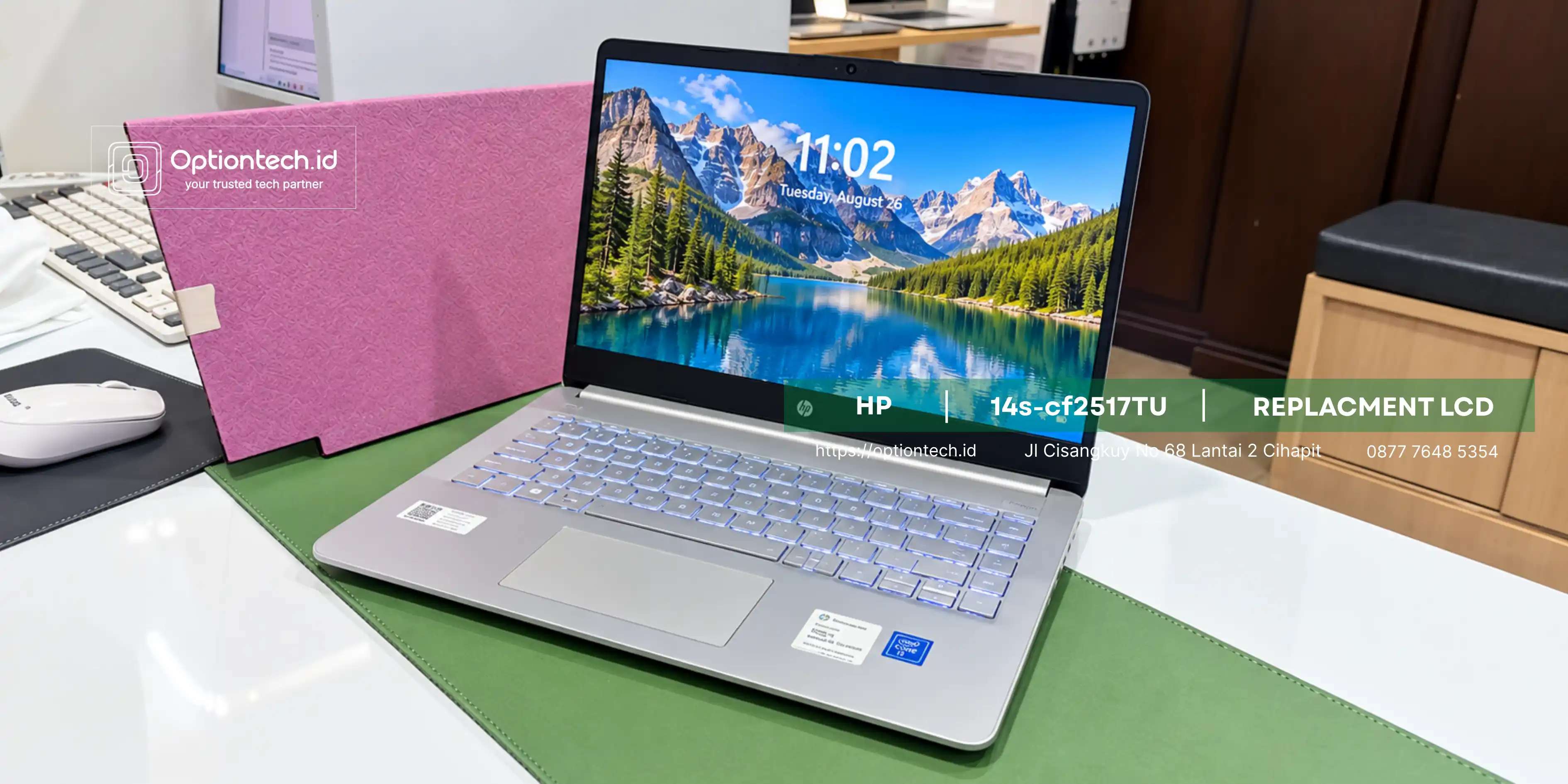 Portfolio Ganti LCD Laptop HP 14s-cf2517TU Bergaris, Retak & Blank Bandung - OptionTech Bandung