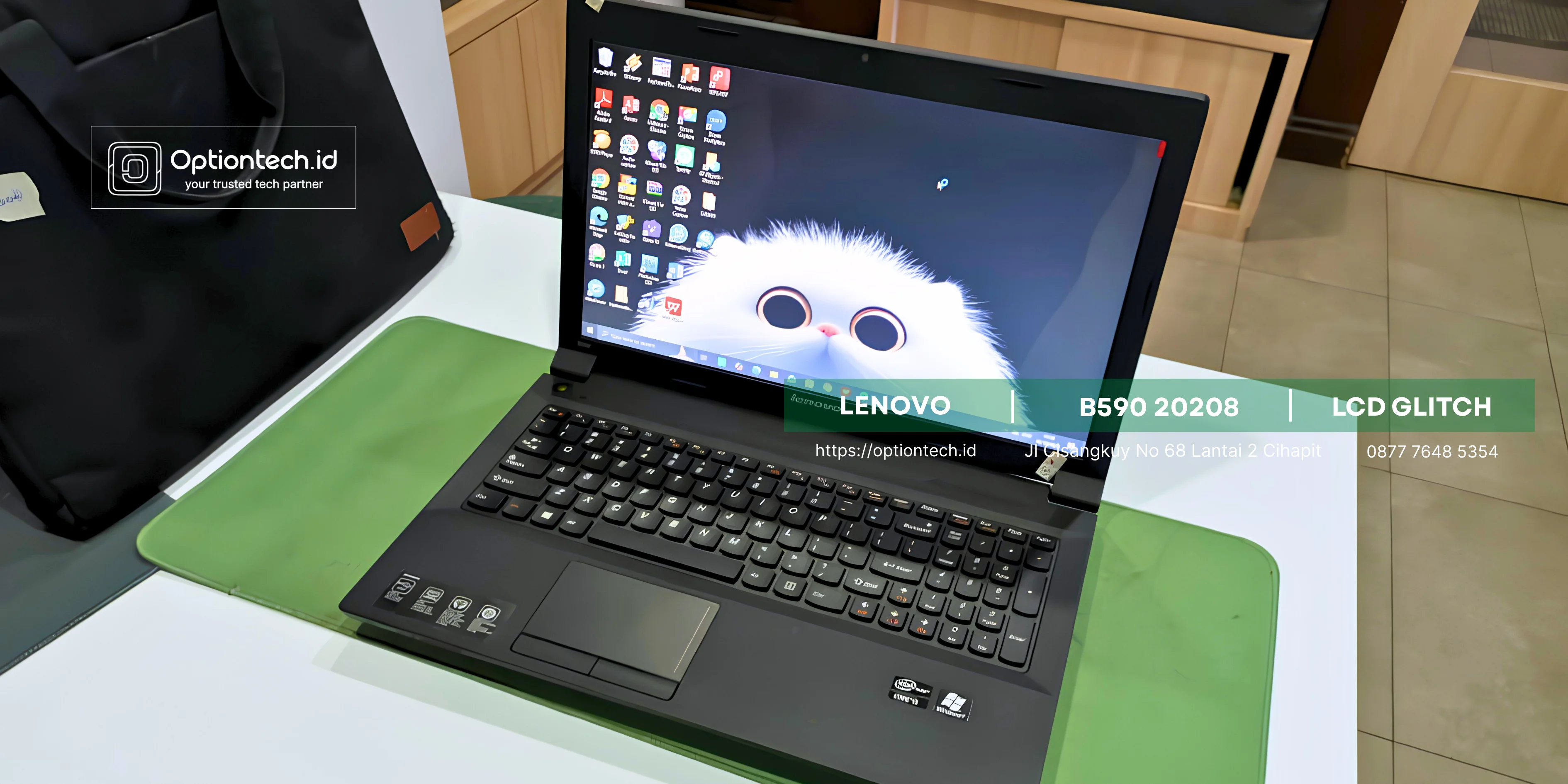 Portfolio Ganti LCD Laptop Lenovo B590 20208 Bergaris, Glitch & Retak Bandung - OptionTech Bandung